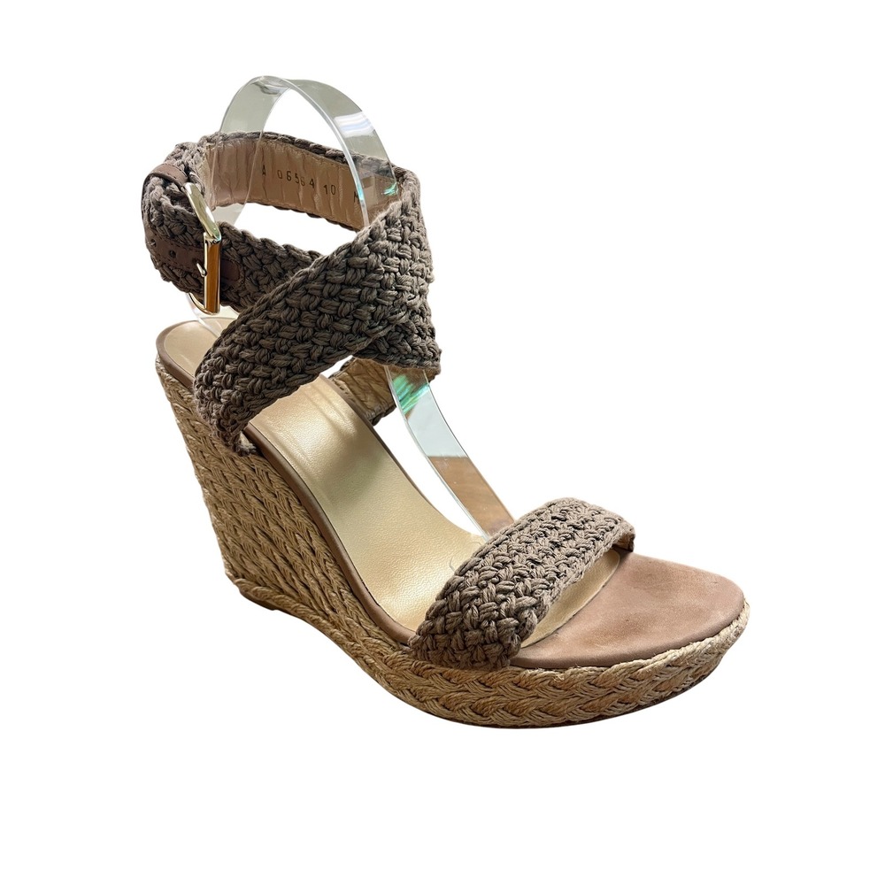 STUART WEITZMAN Alex‎ Crochet Wedge Sandals Sz 10 Tan Espadrille Platform Boho